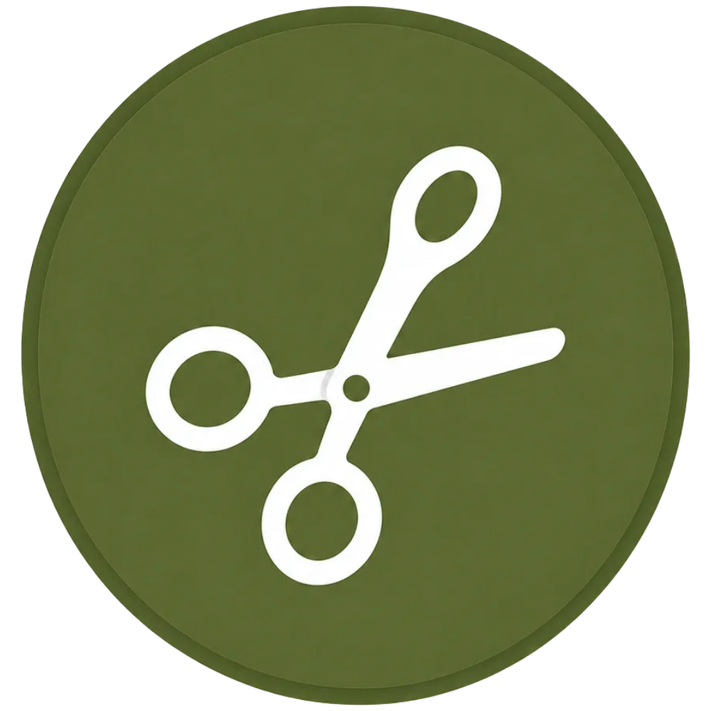 Green circular button with a white scissor icon in the center.