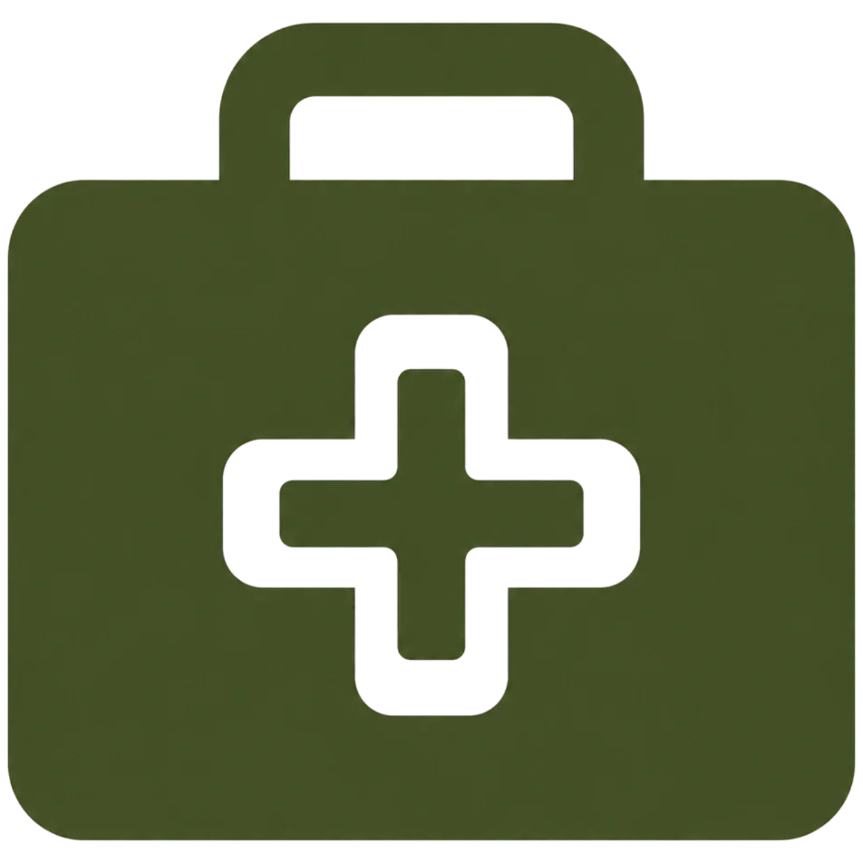 Medical kit with a cross symbol on it, in green.