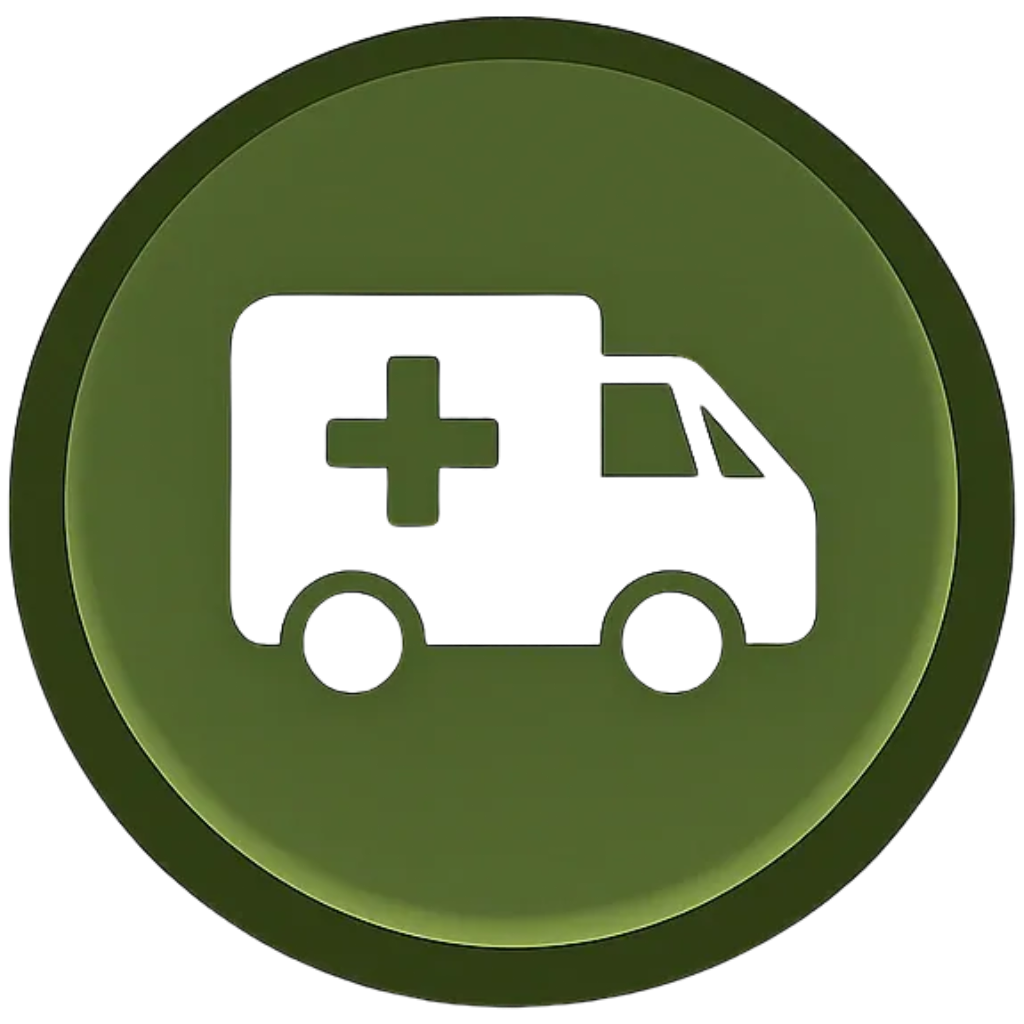 Medical emergency icon with ambulance and cross inside a circle