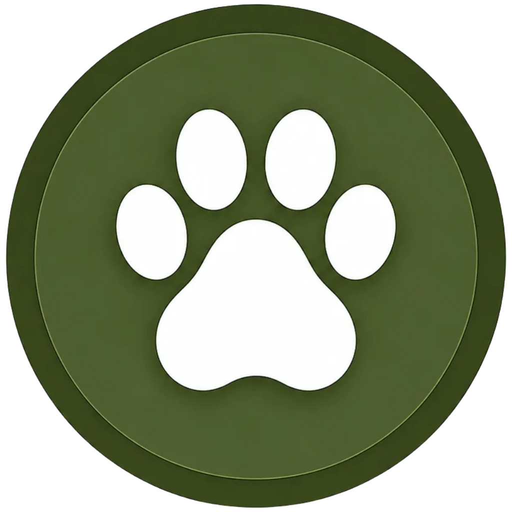 Green circular sign with a white paw print in the center.