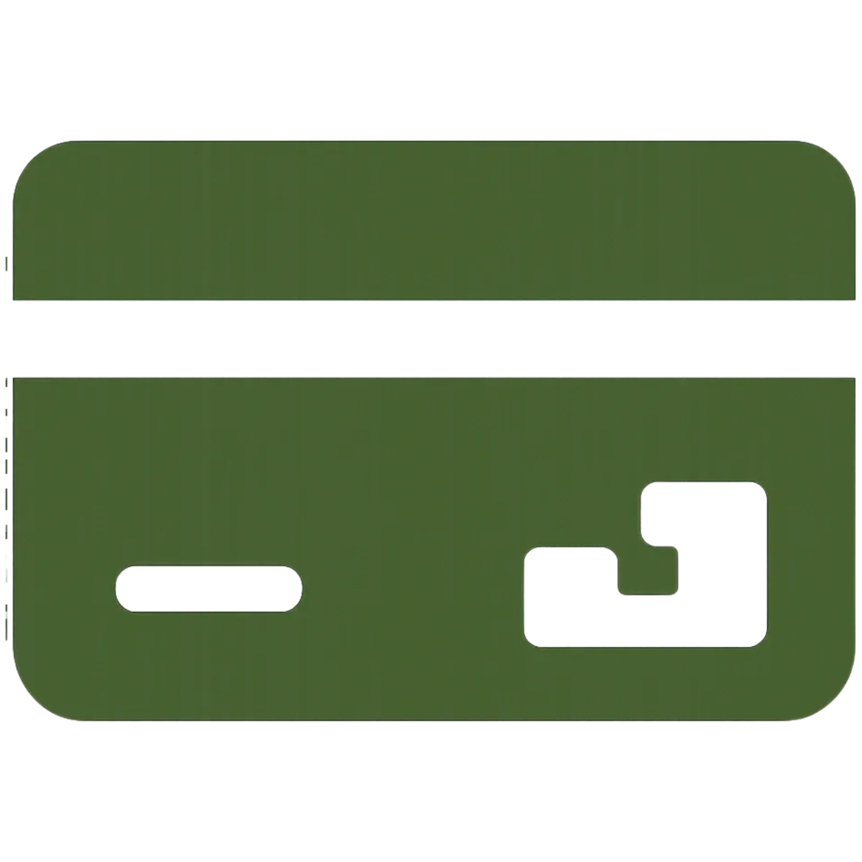 A green credit card with a black magnetic stripe and a silver chip on the right side.