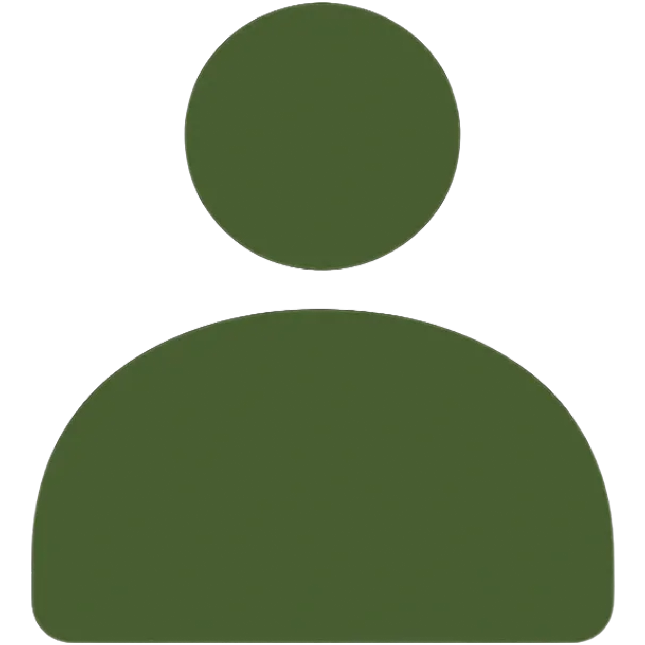 Icon of a person with a head and shoulders silhouette, depicted with three rounded rectangles filled with a dark green color.