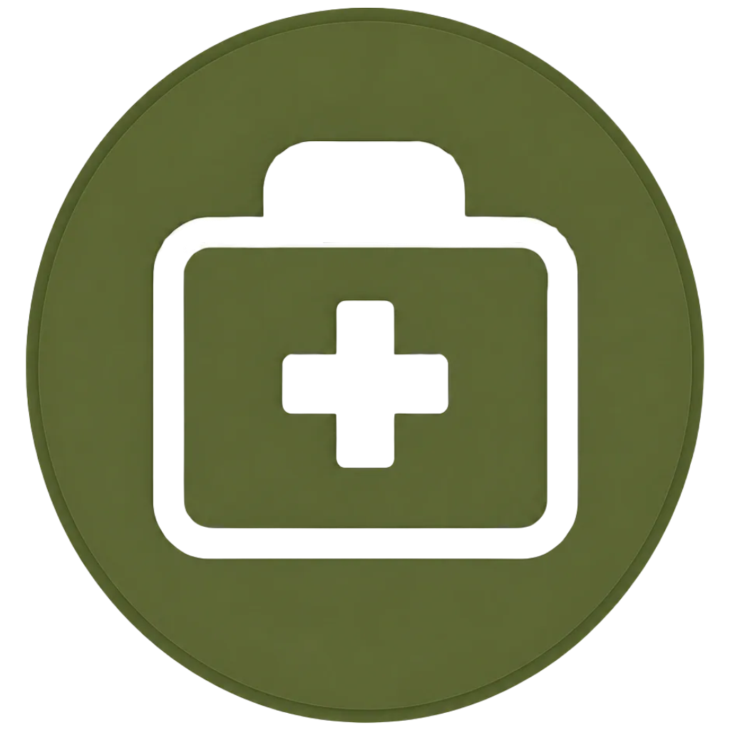 A green circular icon with a white medical cross symbol at the center.