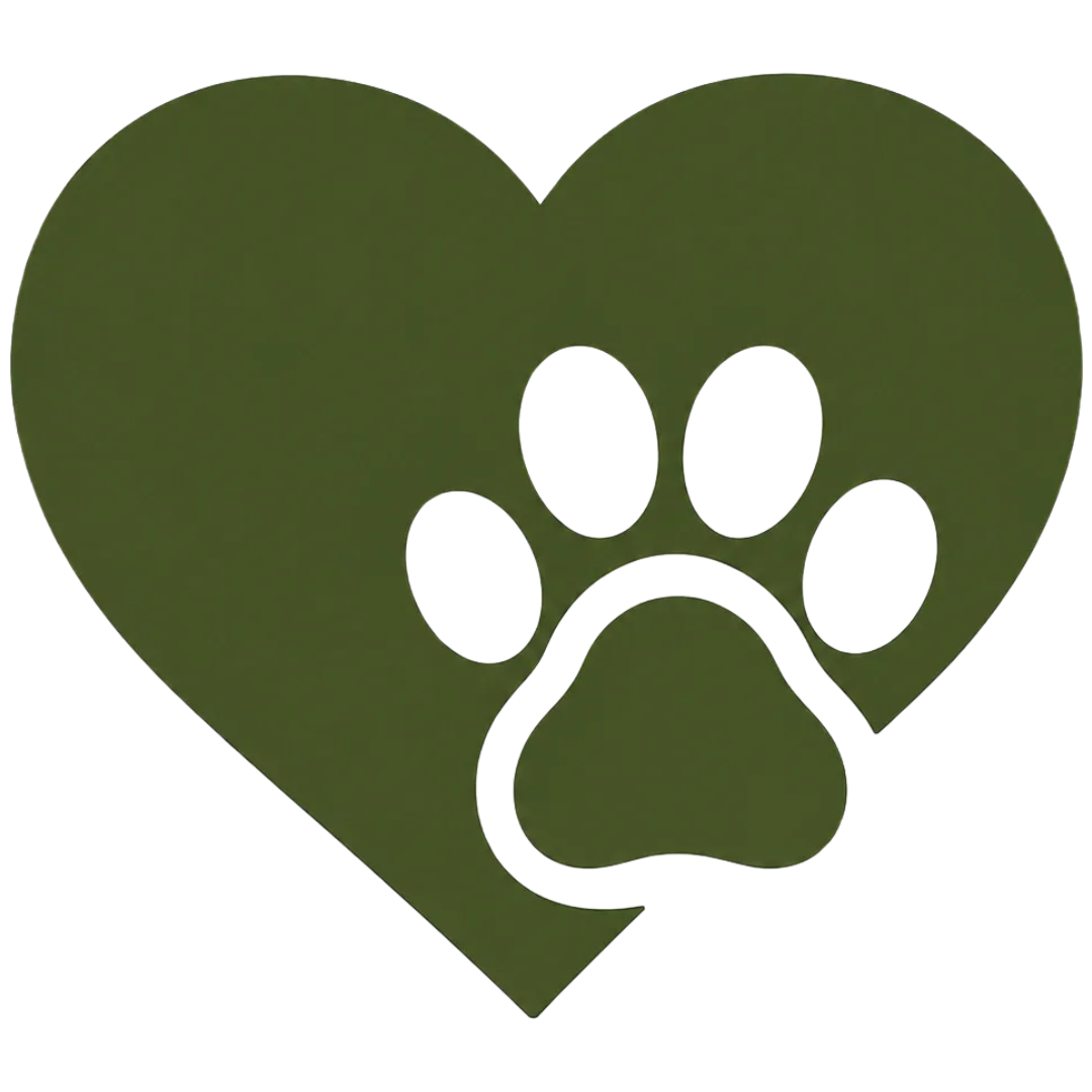 Green heart with a paw print cutout in the center.
