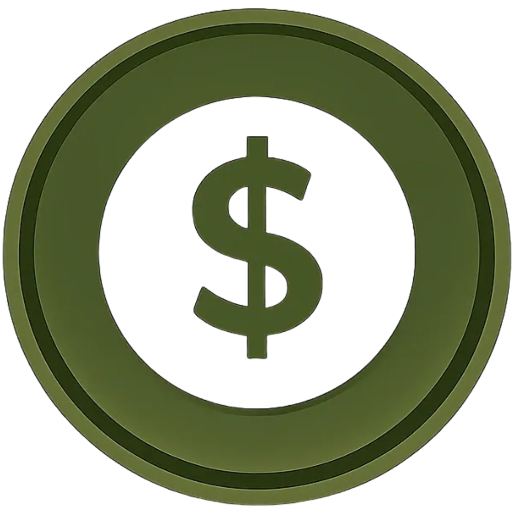 Green coin with a dollar sign in the center.