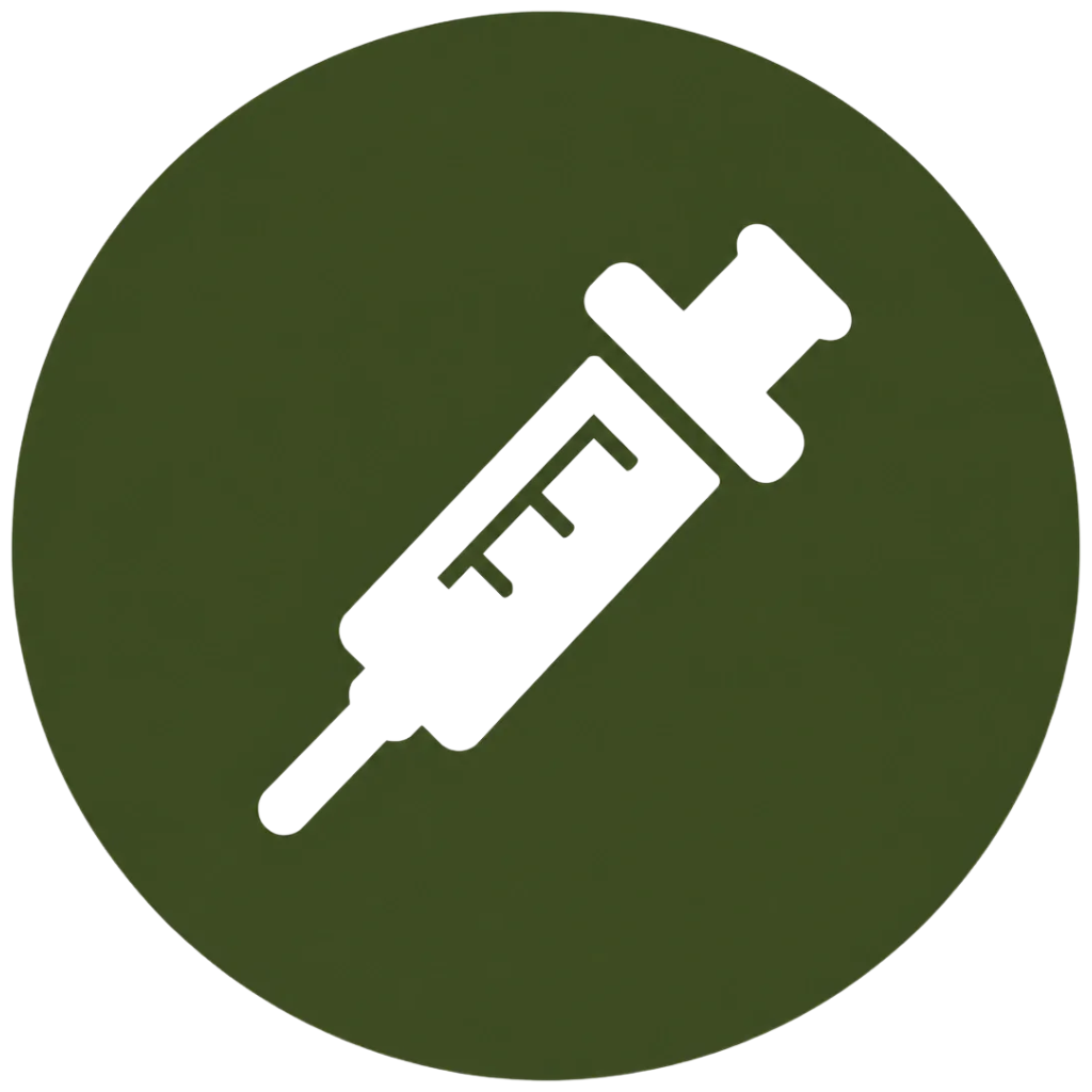 Icon of a syringe on a green circular background.