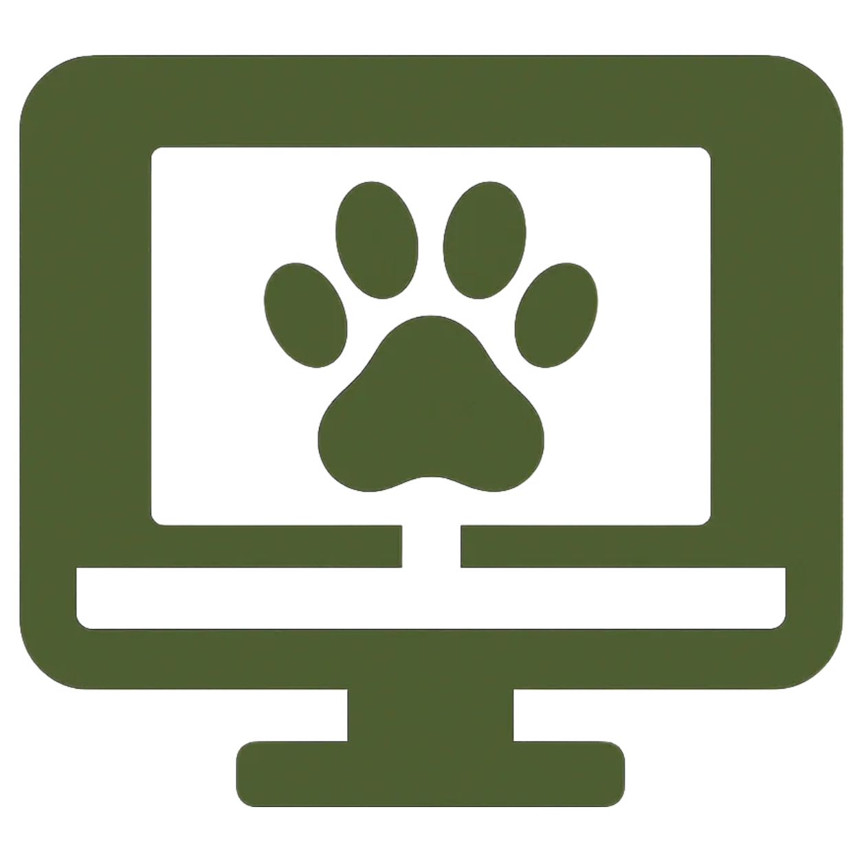 A computer monitor displays a green paw print icon on the screen, with a green border surrounding the monitor.