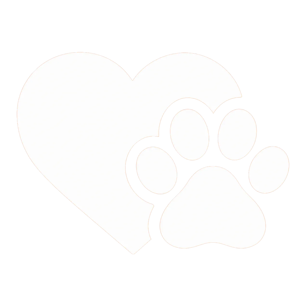 A white heart with a paw print overlay on a black background.