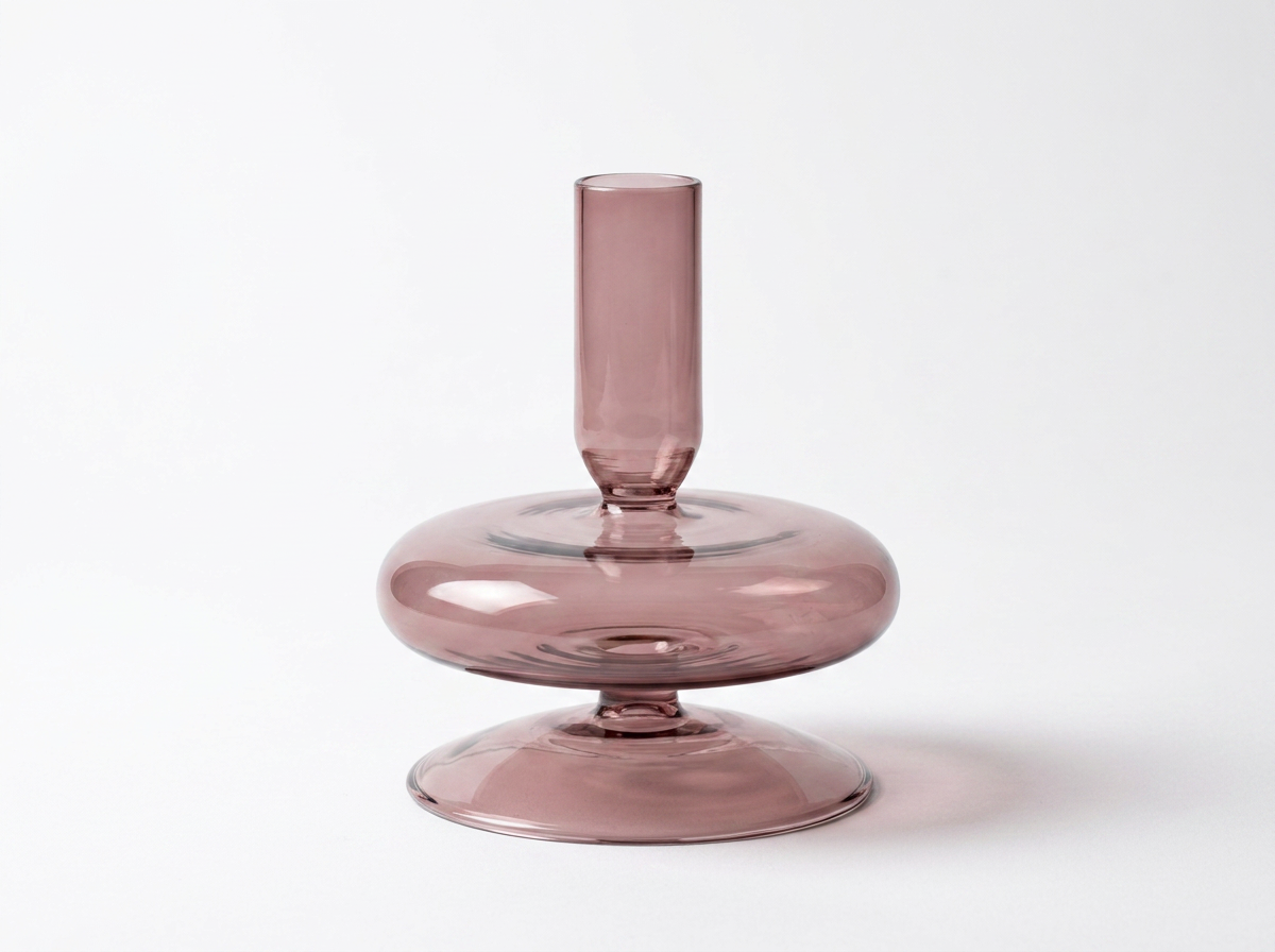 Small Modern Glass Taper Holder Pink