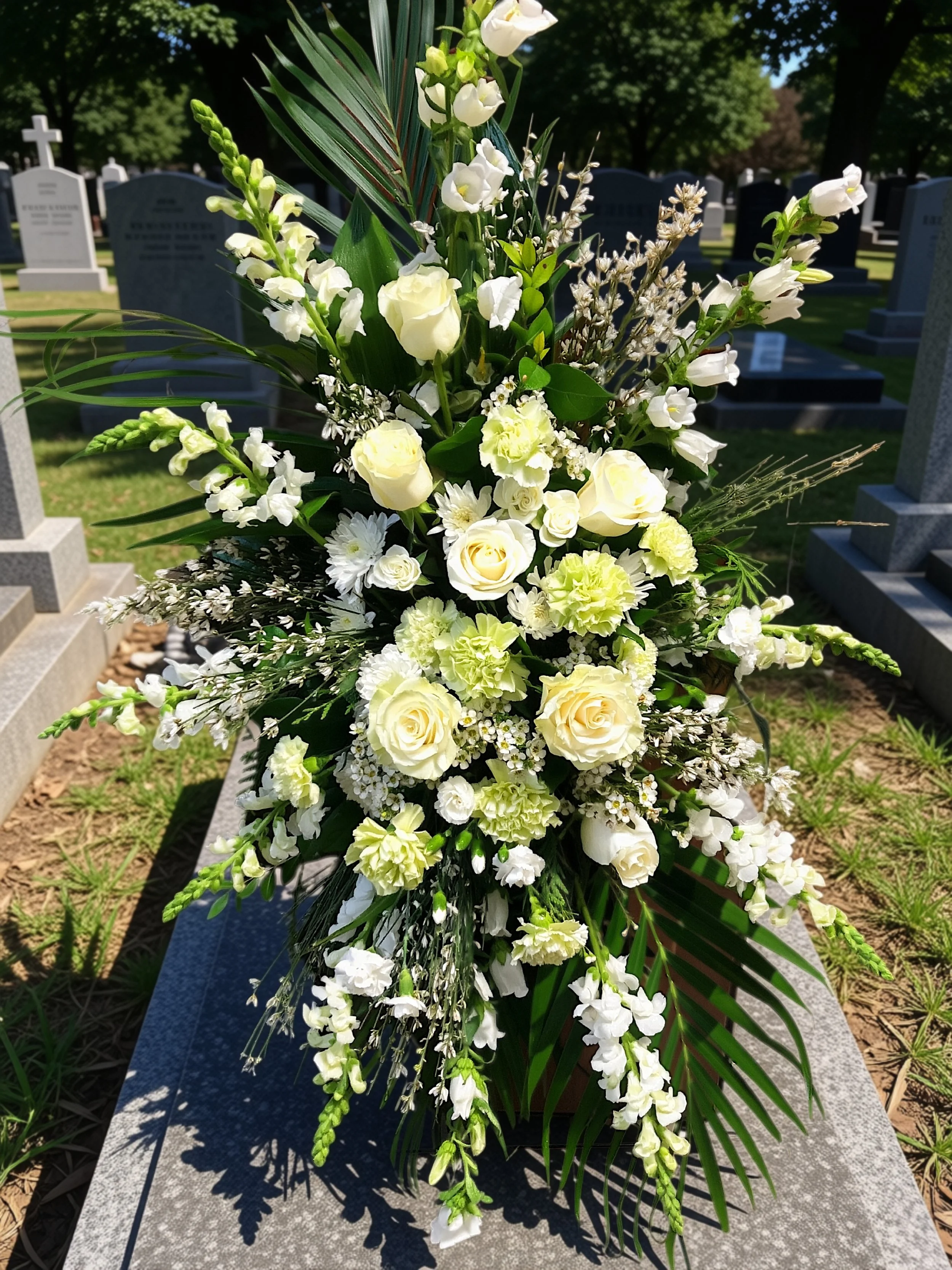 White floral standing spray.