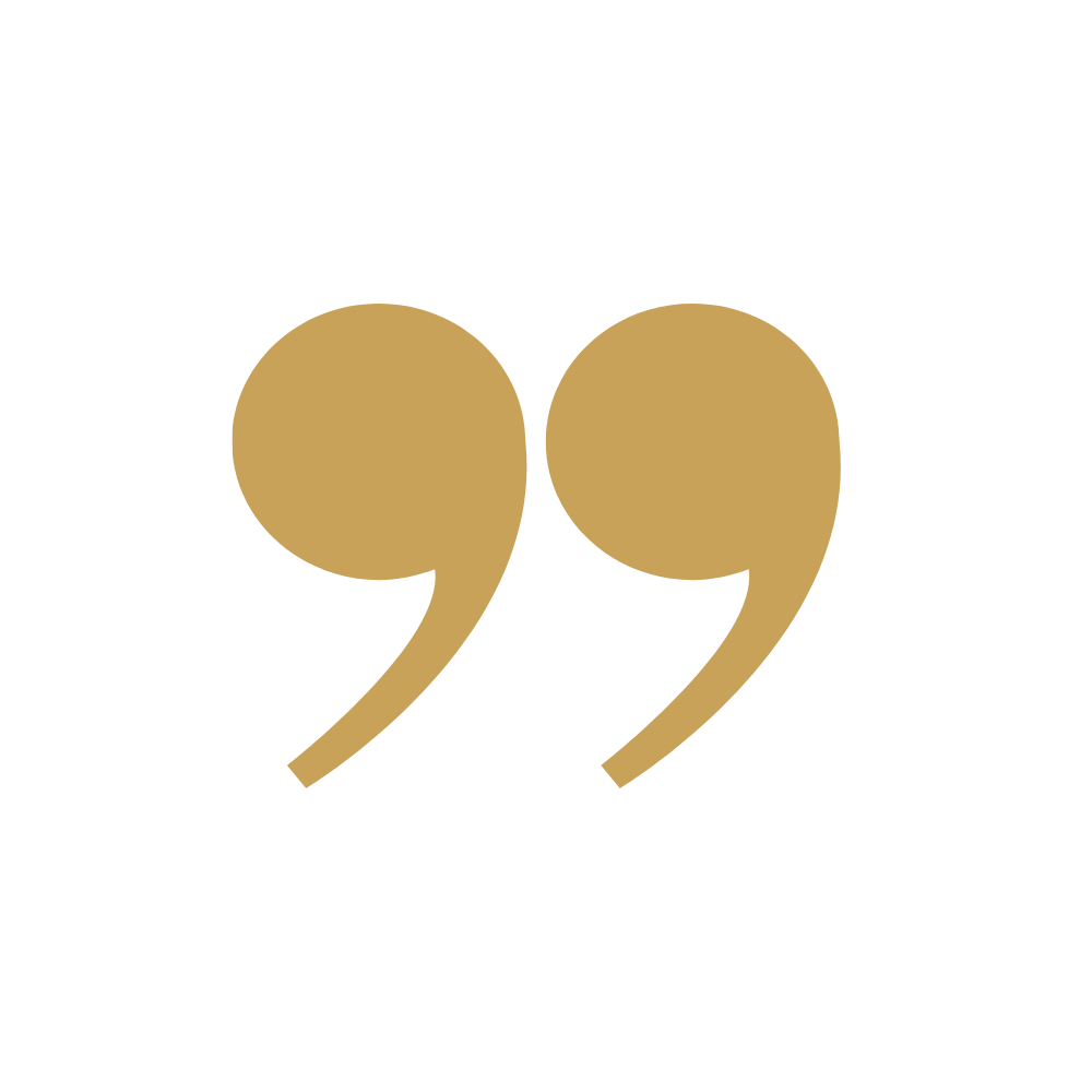 Decorative Quote marks with gold colour, text on top and bottom, with the quote