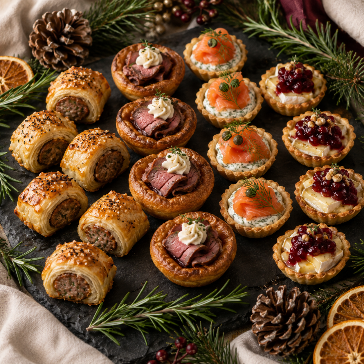 A selection of festive hot canapes