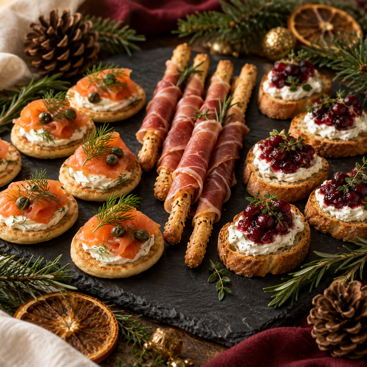 a selection of cold canapes to have over christmas