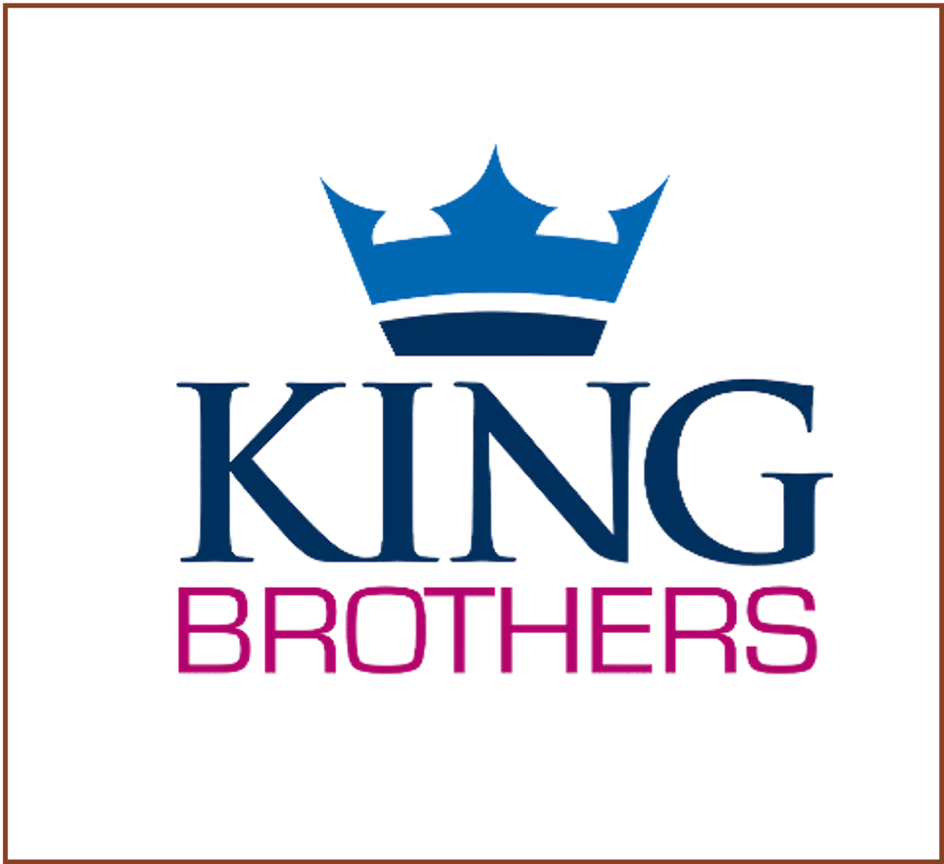 A logo for the movie 'King of the Brothers' featuring a stylized crown above the text 'KING' in blue and 'BROTHERS' in pink on a brown background.