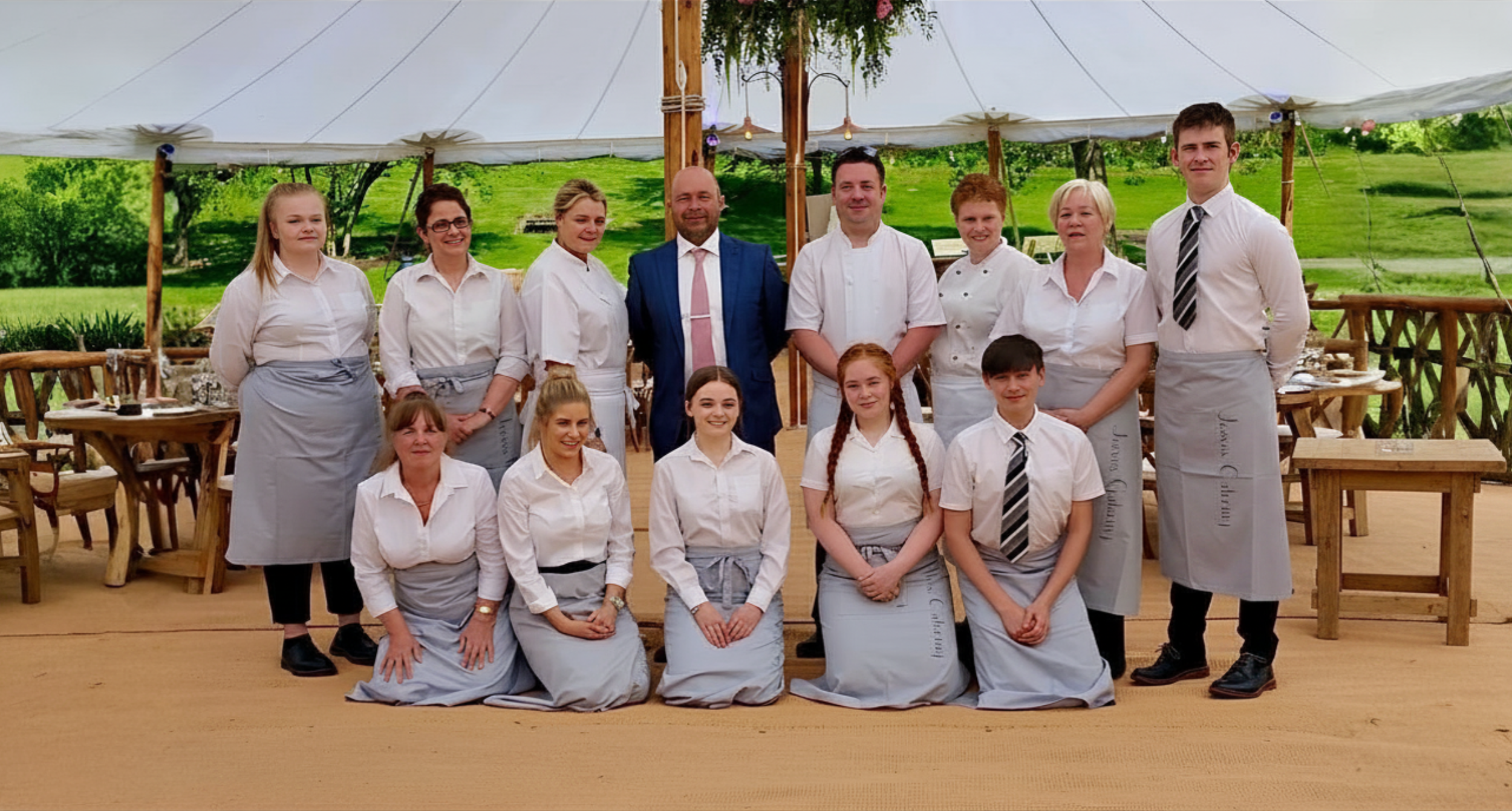 The Jeeves Catering team at a wedding event in a marquee