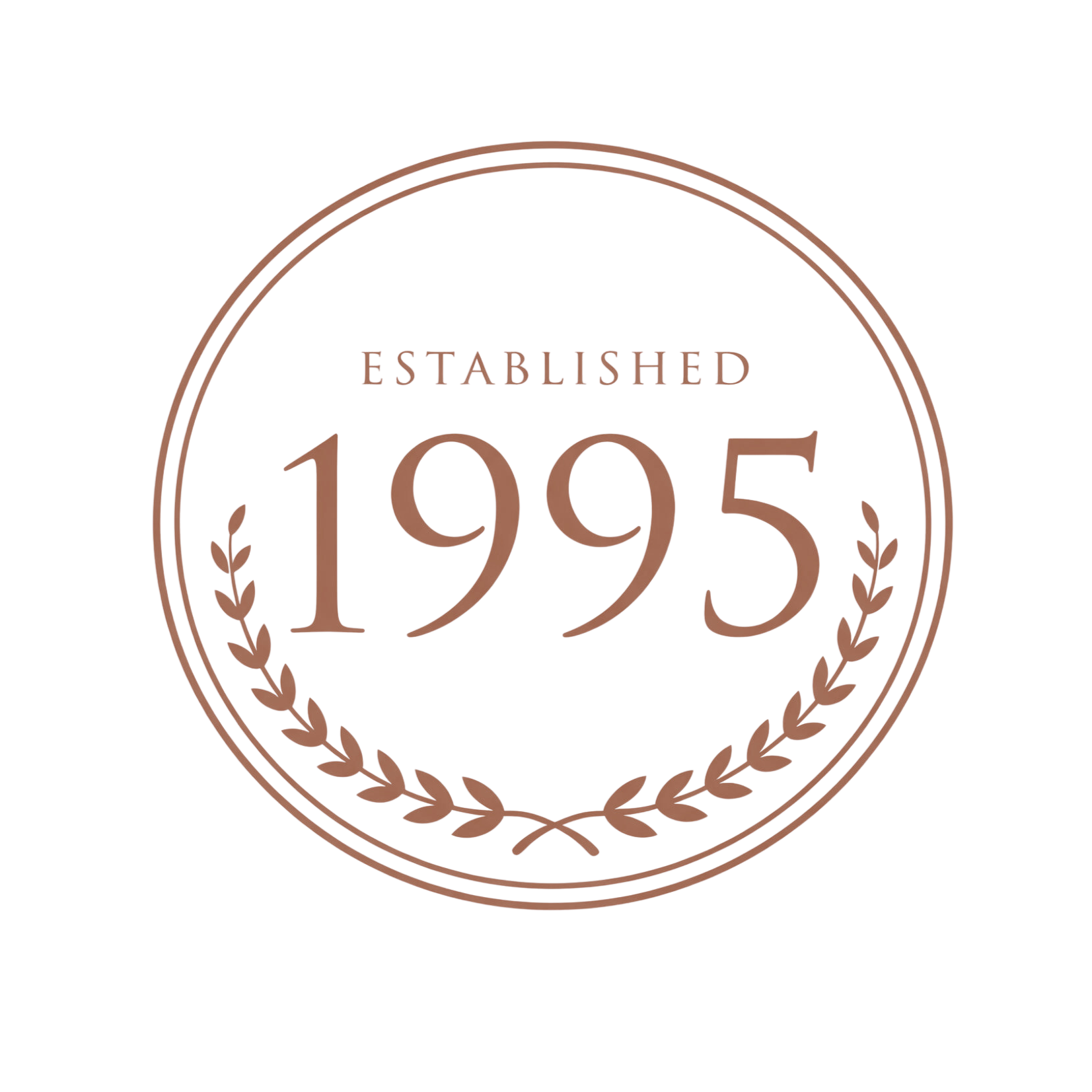 A circular badge design with the words "Established 1905" in the center, surrounded by a laurel wreath on a black background.