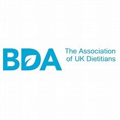 Logo of the British Dietetic Association with the letters BDA in blue and the text "The Association of UK Dietitians" to the right.