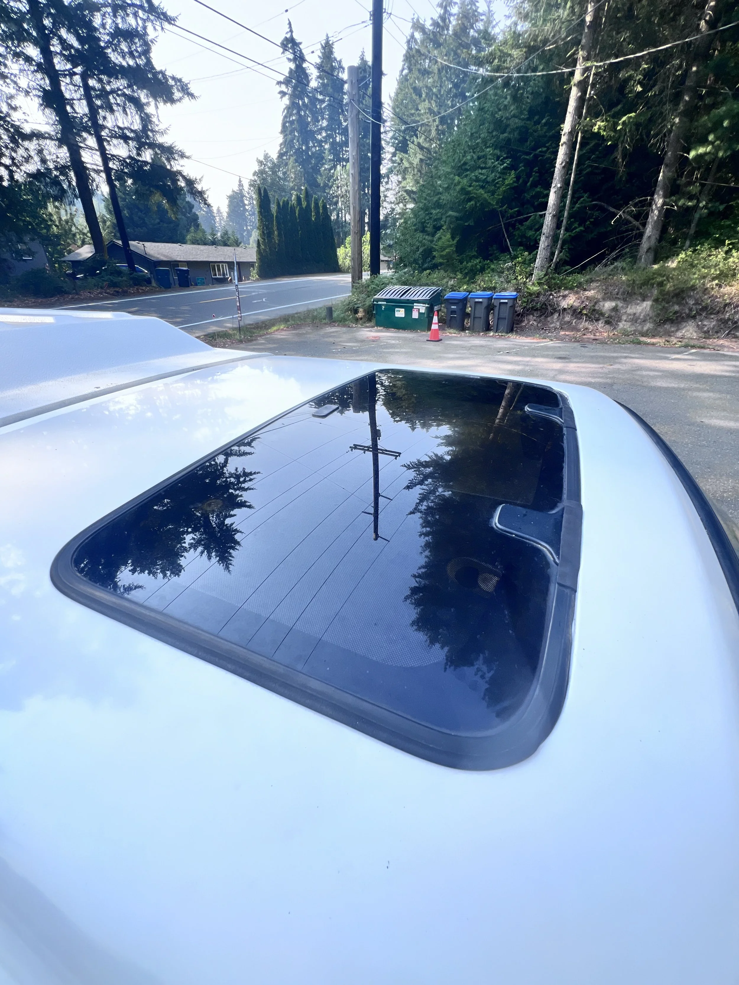 Glass detail — Roof-mounted glass and surrounding weatherstrip documented for condition and fitment.