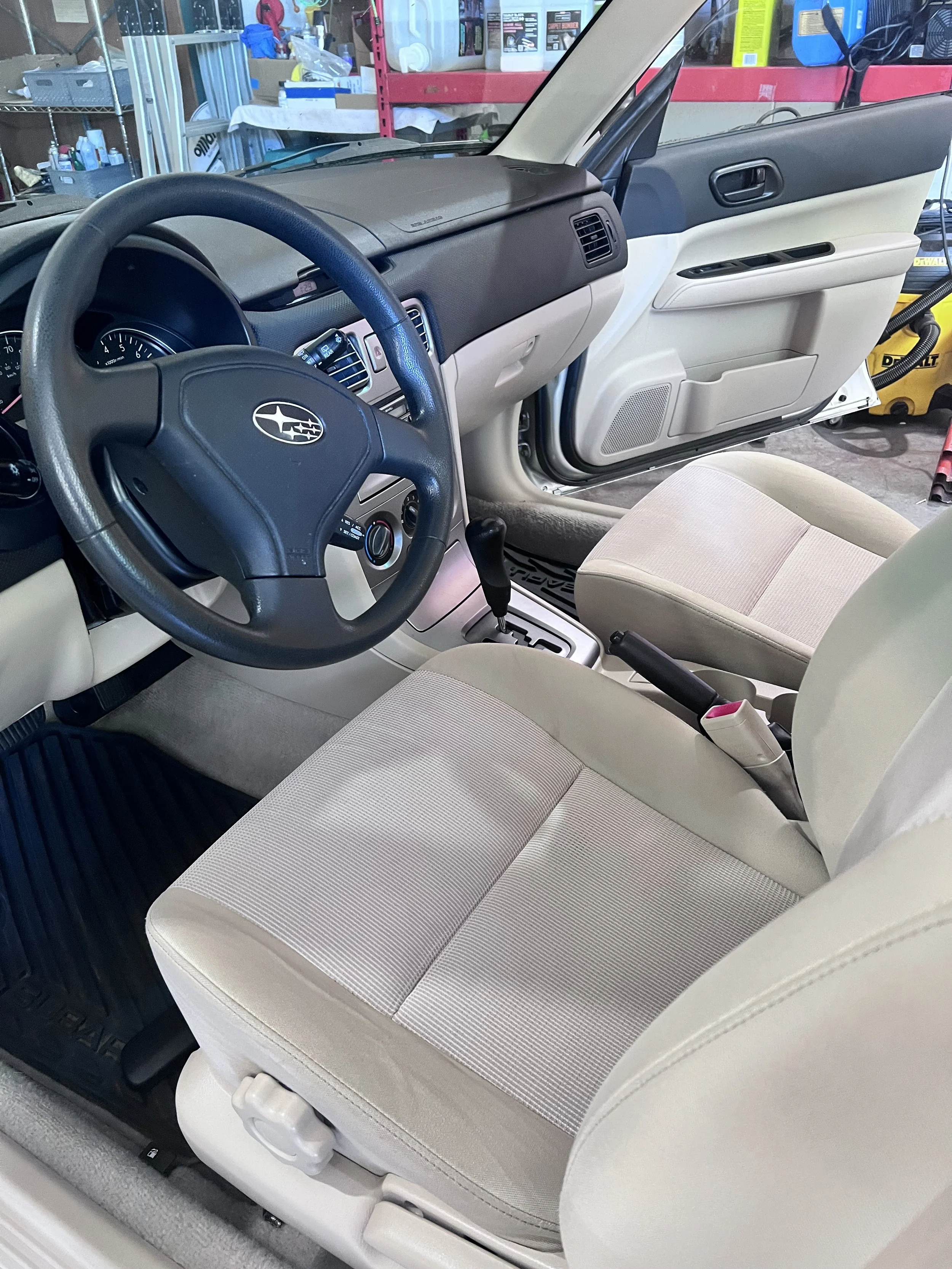 Finished Subaru interior after professional detailing by Paulus Auto Care in Poulsbo, Washington.