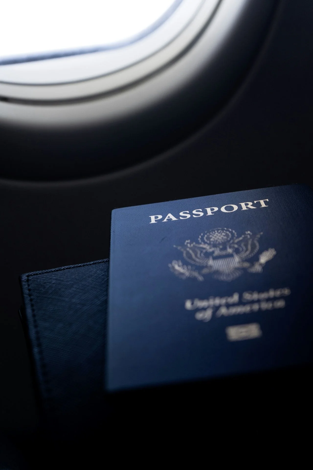 Passport on airplane