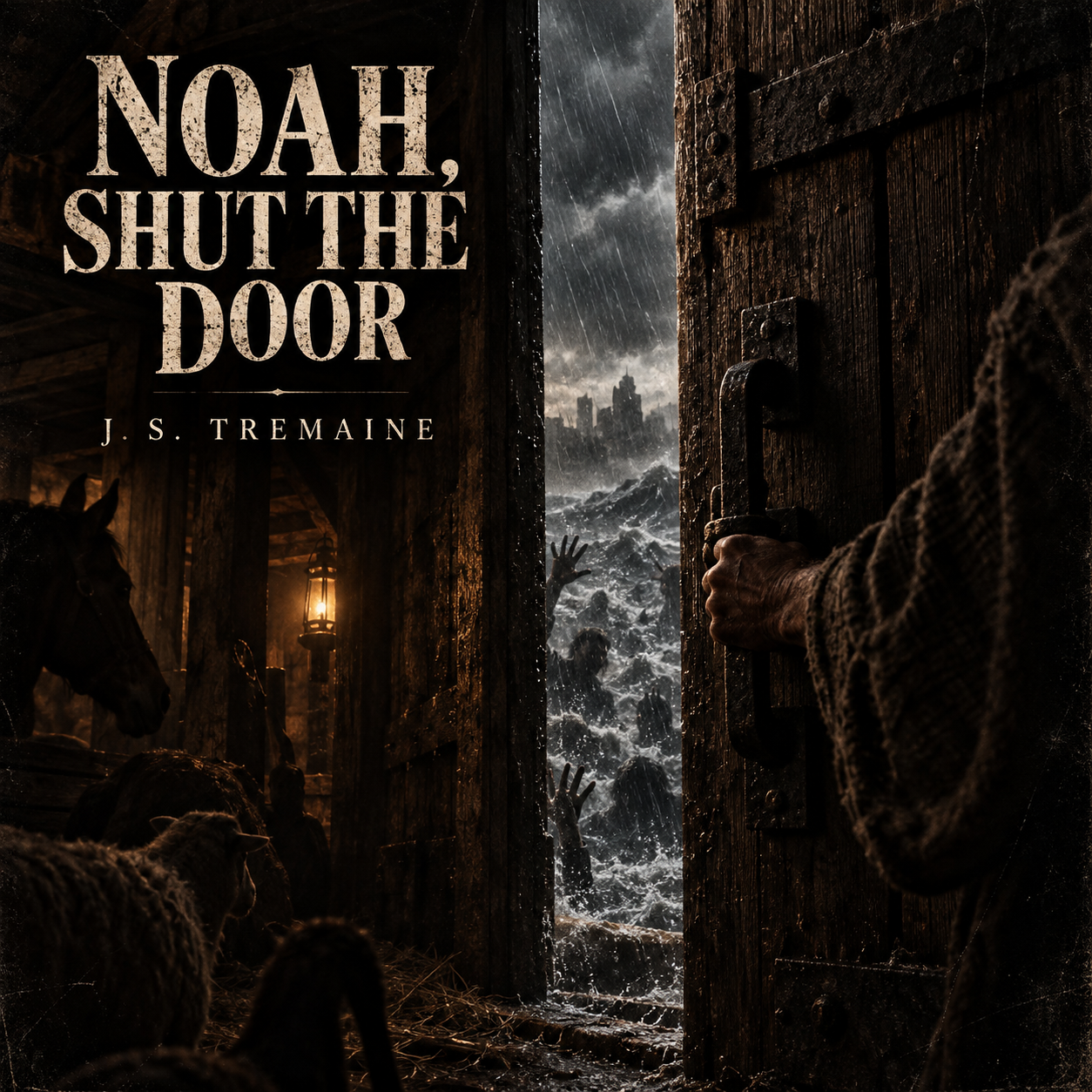 Noah survives the flood from inside the ark, while the world outside disappears beneath the water.