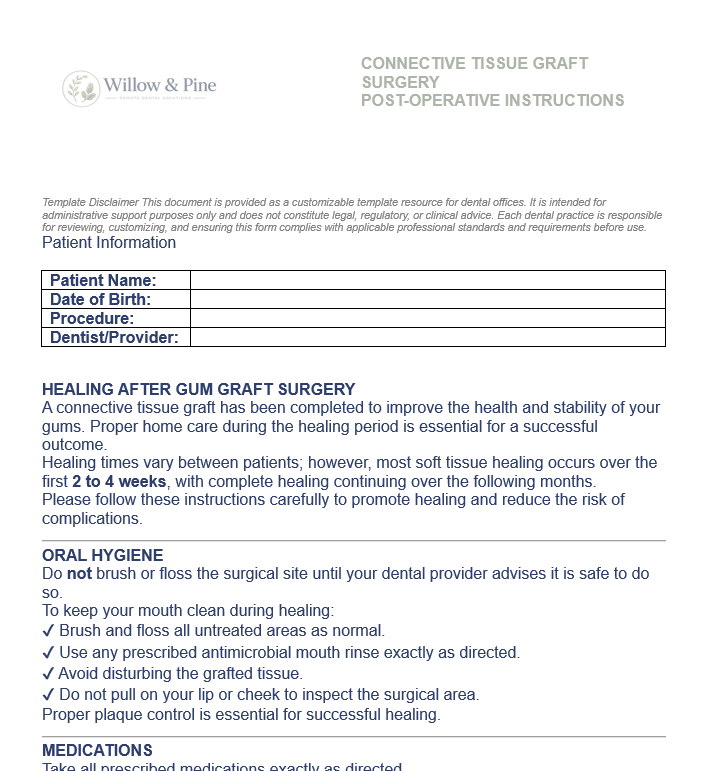 CONNECTIVE TISSUE GRAFT POST-OPERATIVE INSTRUCTIONS