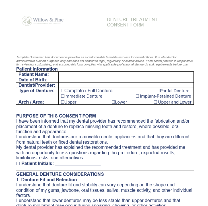 DENTURE CONSENT FORM