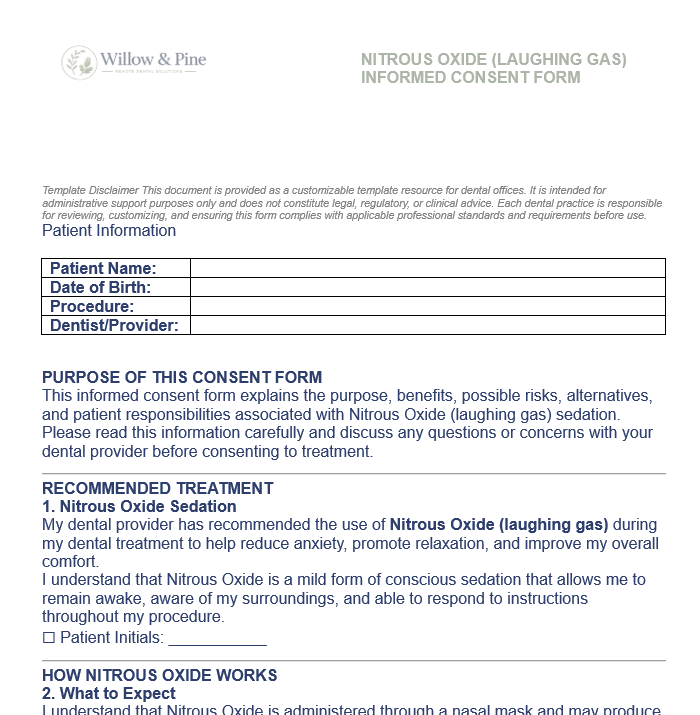 NITROUS OXIDE (LAUGHING GAS) INFORMED CONSENT FORM