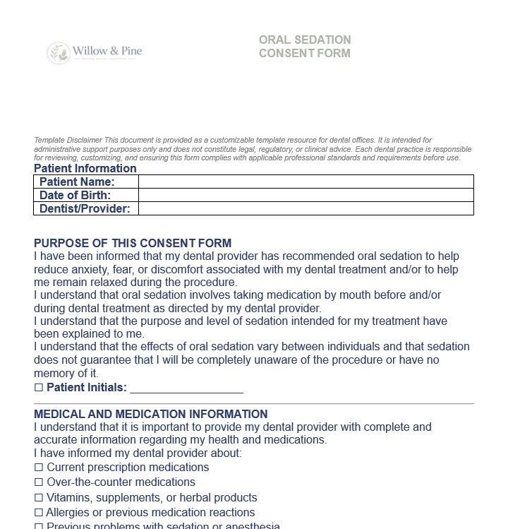 ORAL SEDATION CONSENT FORM
