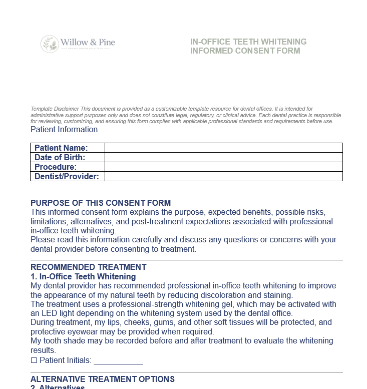 IN-OFFICE TEETH WHITENING INFORMED CONSENT FORM