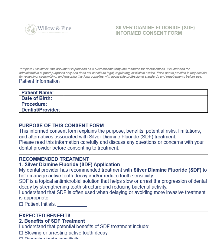 SILVER DIAMINE FLUORIDE (SDF) INFORMED CONSENT FORM