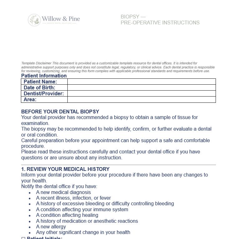 BIOPSY — PRE-OPERATIVE INSTRUCTIONS