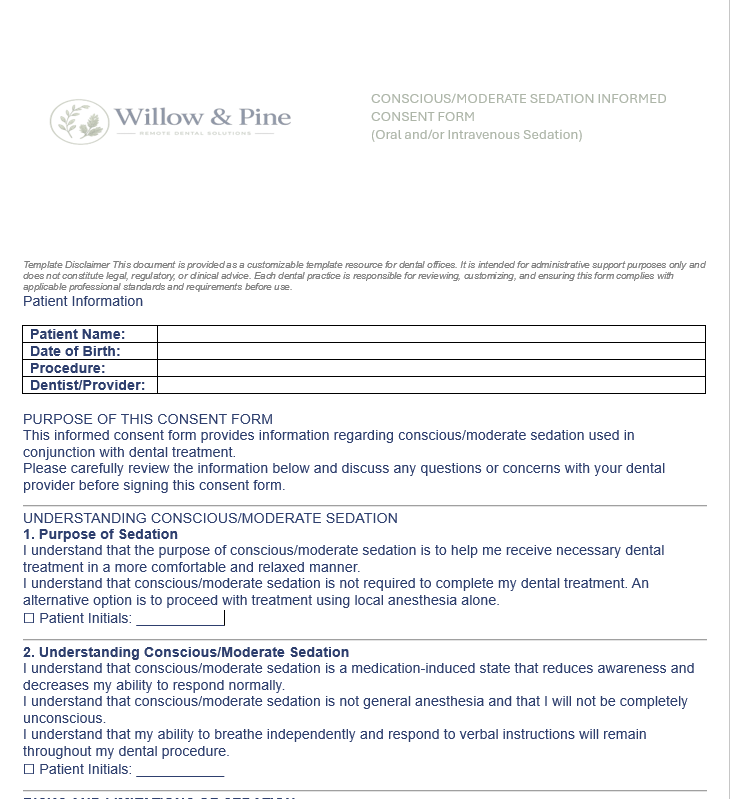 CONSCIOUS MODERATE SEDATION CONSENT FORM
