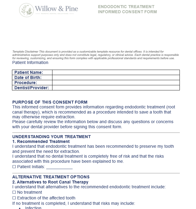 ENDODONTIC TREATMENT INFORMED CONSENT FORM