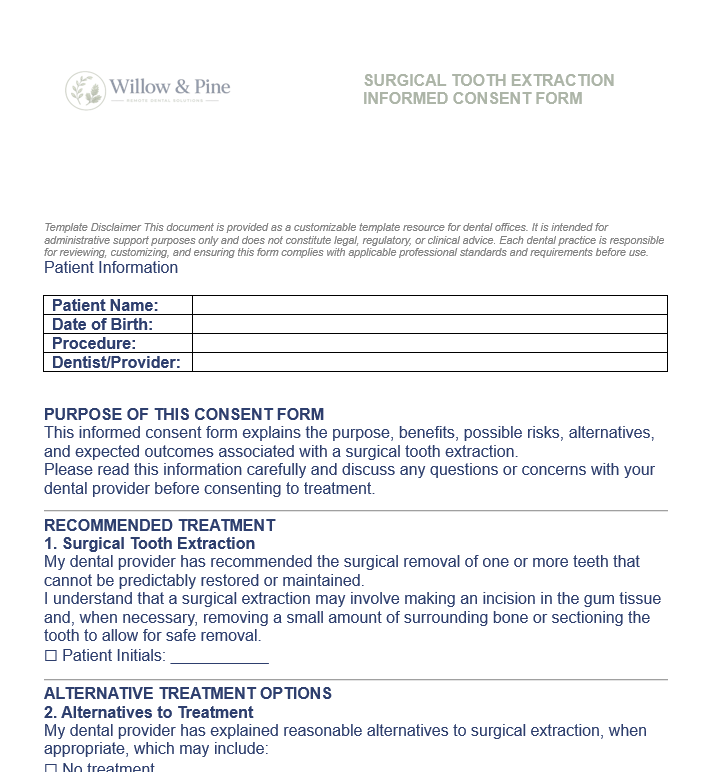 SURGICAL TOOTH EXTRACTION INFORMED CONSENT FORM