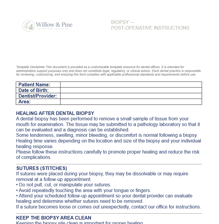 BIOPSY — POST-OPERATIVE INSTRUCTIONS
