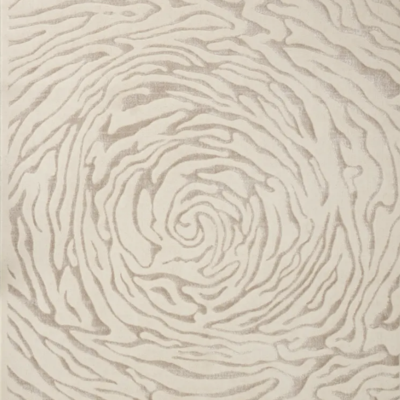 A white surface with a spiral pattern resembling a fingerprint etched into it.