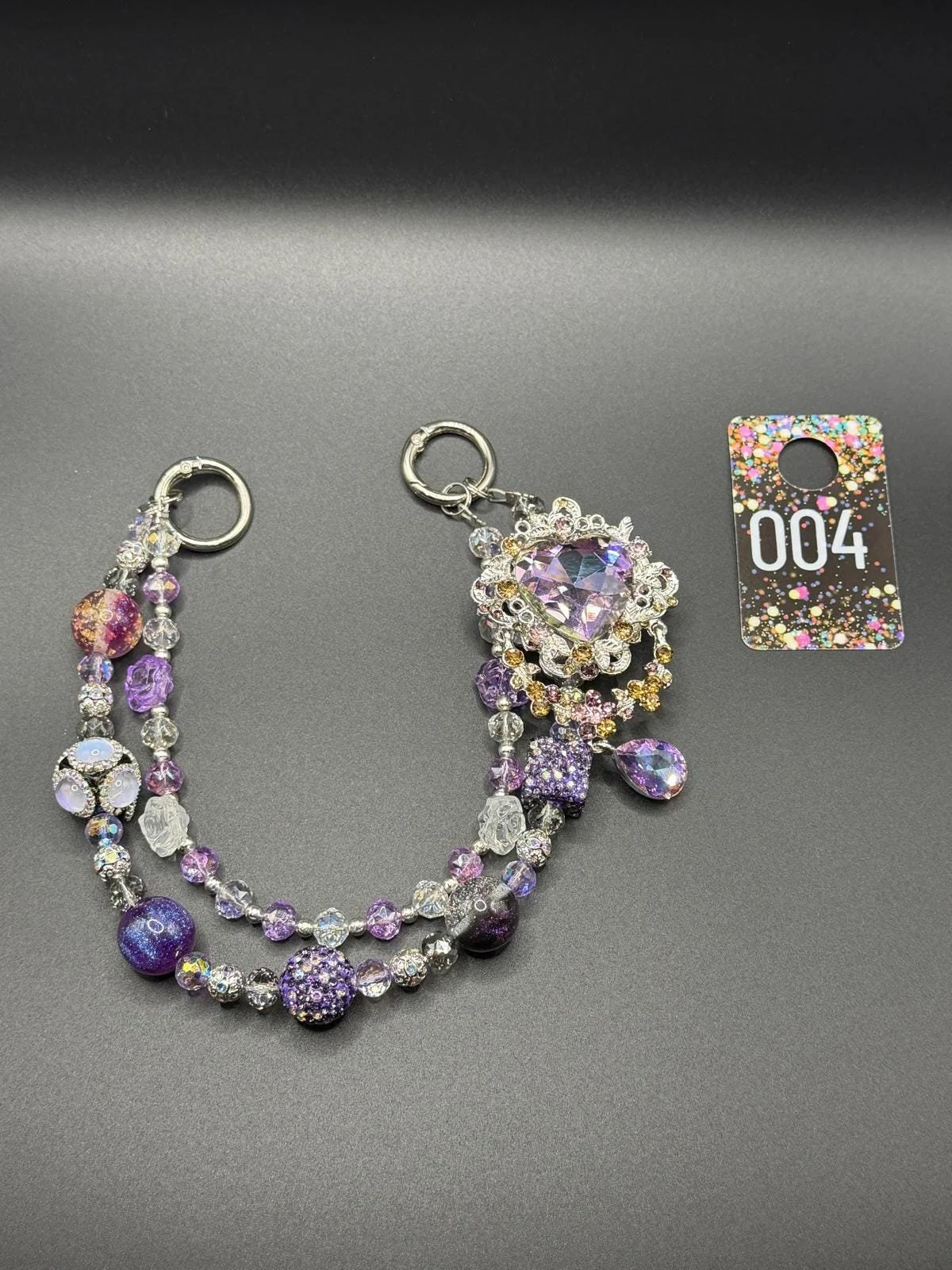 Amethyst Heart Beaded Purse Charm