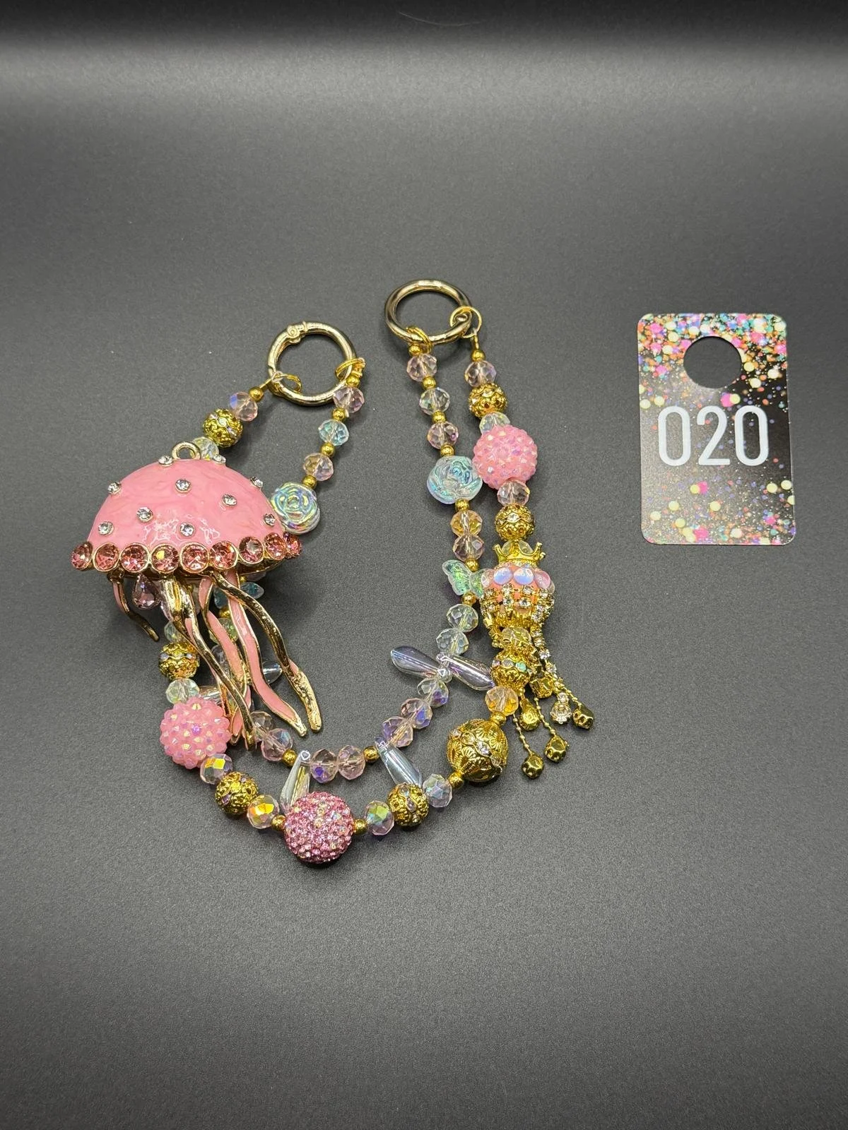Pink Jellyfish Beaded Purse Charm