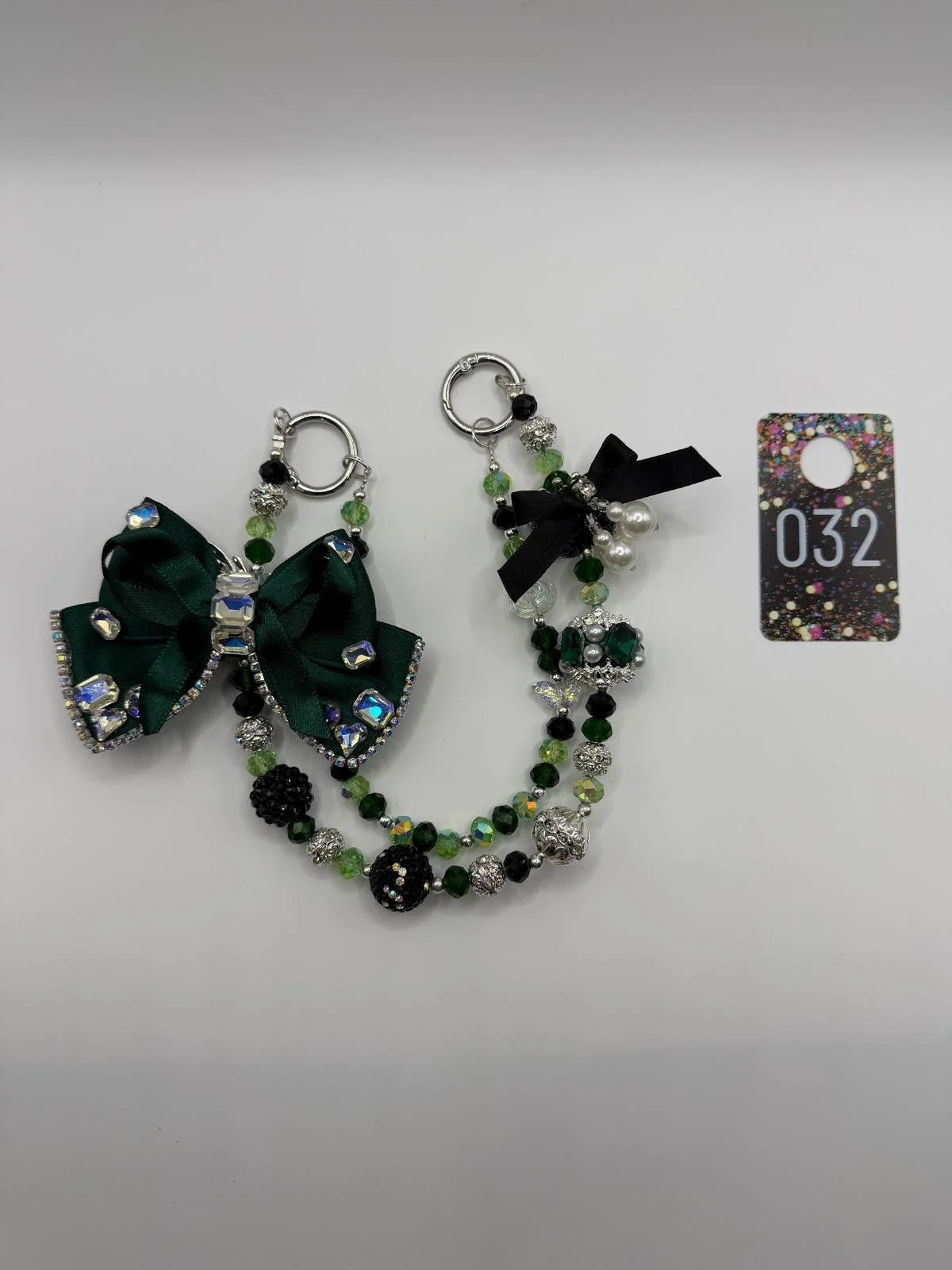 Emerald Elegance Bow Beaded Purse Charm