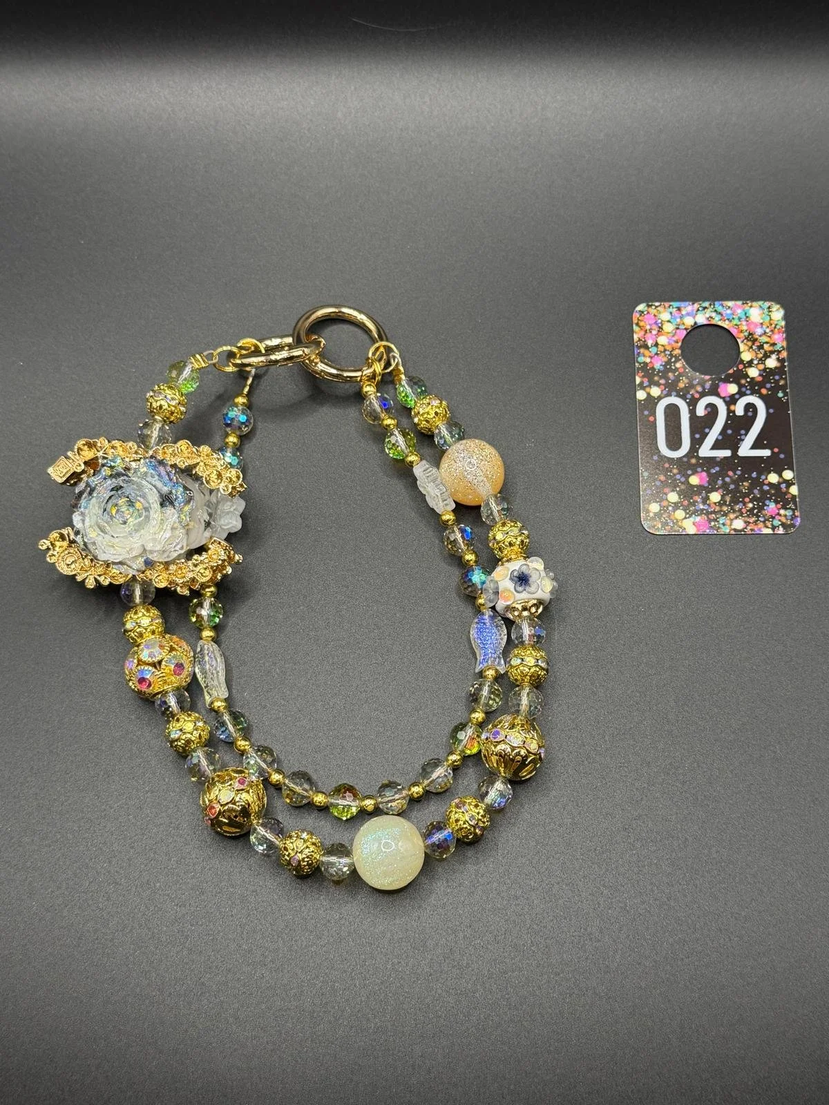 Golden Bloom Beaded Purse Charm