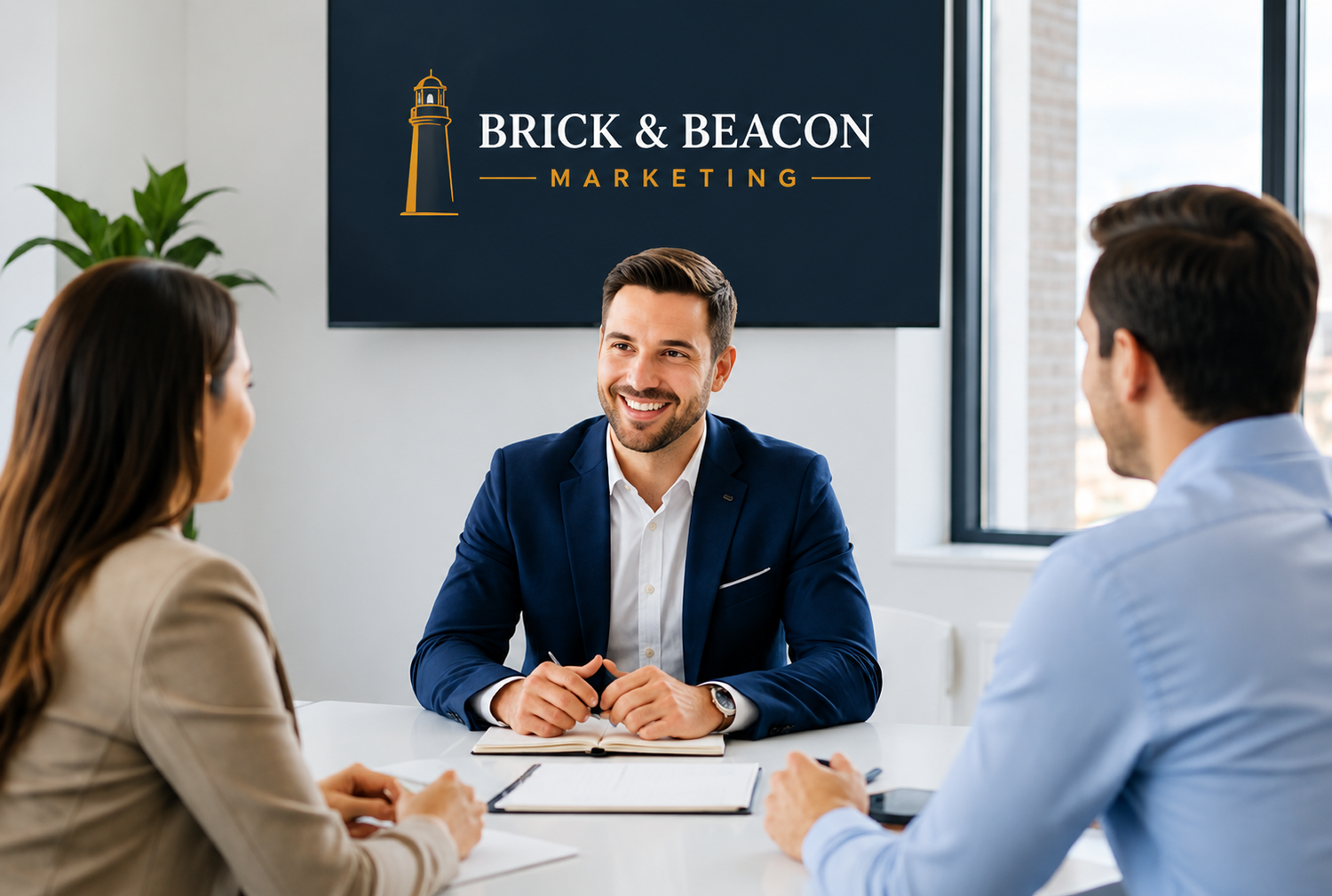 Marketing professionals collaborating around a table