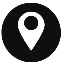 Location pin icon on a black background