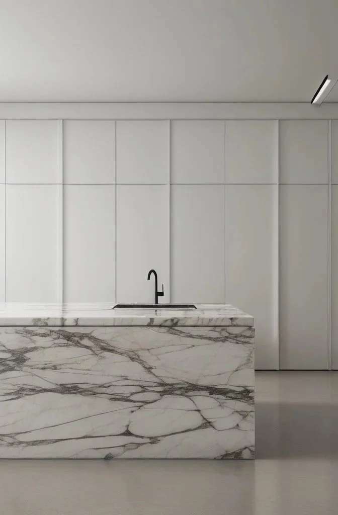Minimalist marble kitchen island detail, Basel