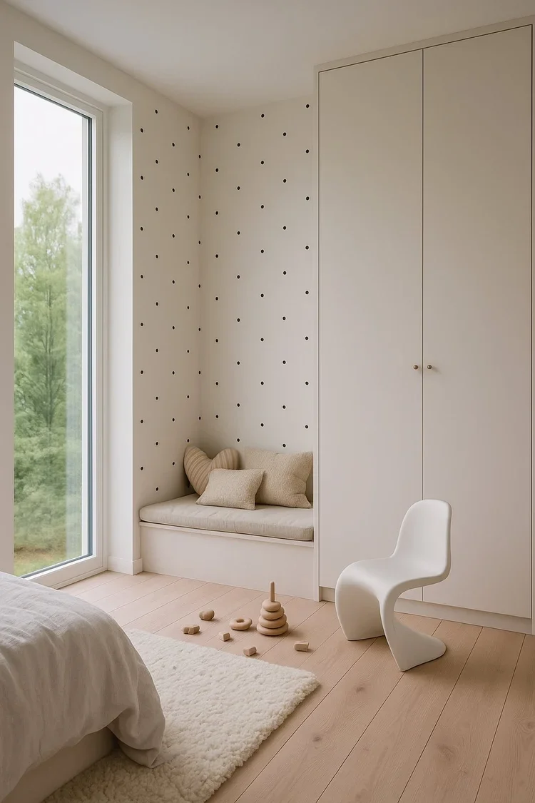 Window reading nook with dotted wall