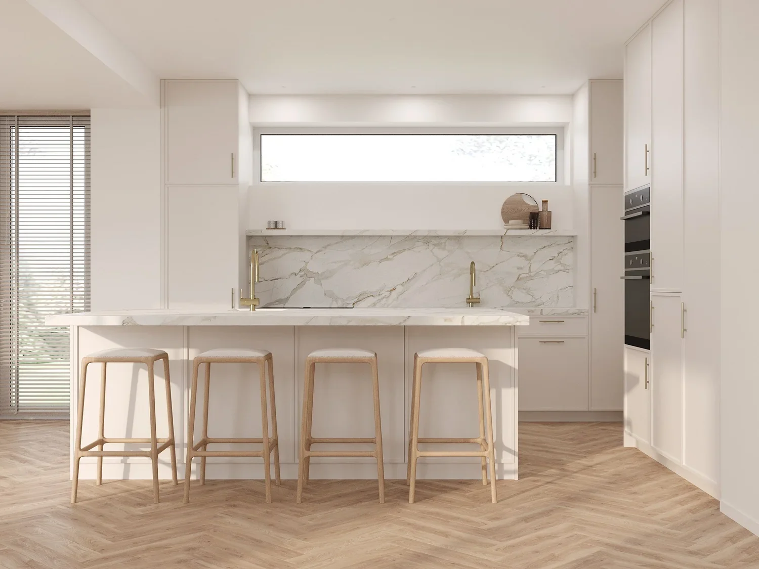 Marble kitchen island with bar seating