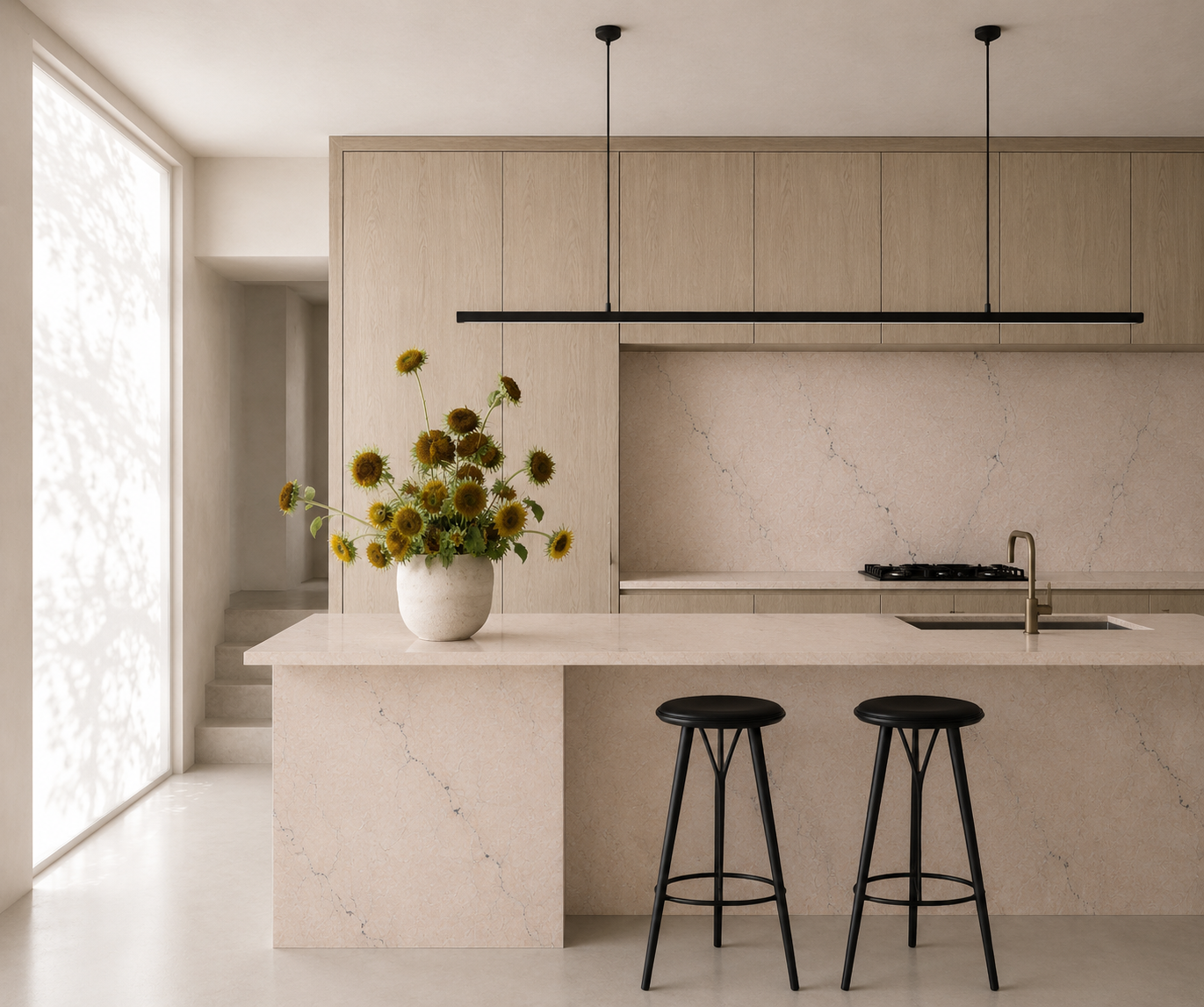 Kitchen island with bar stools