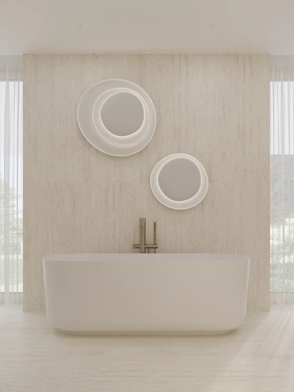 Bathroom with round sculptural lighting