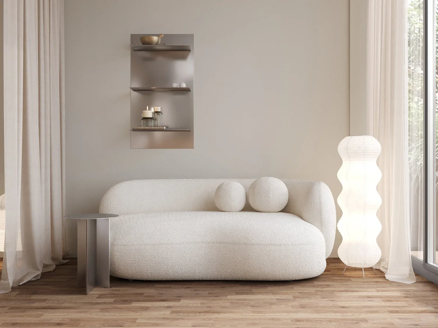 Wellness lounge seating with wall shelf