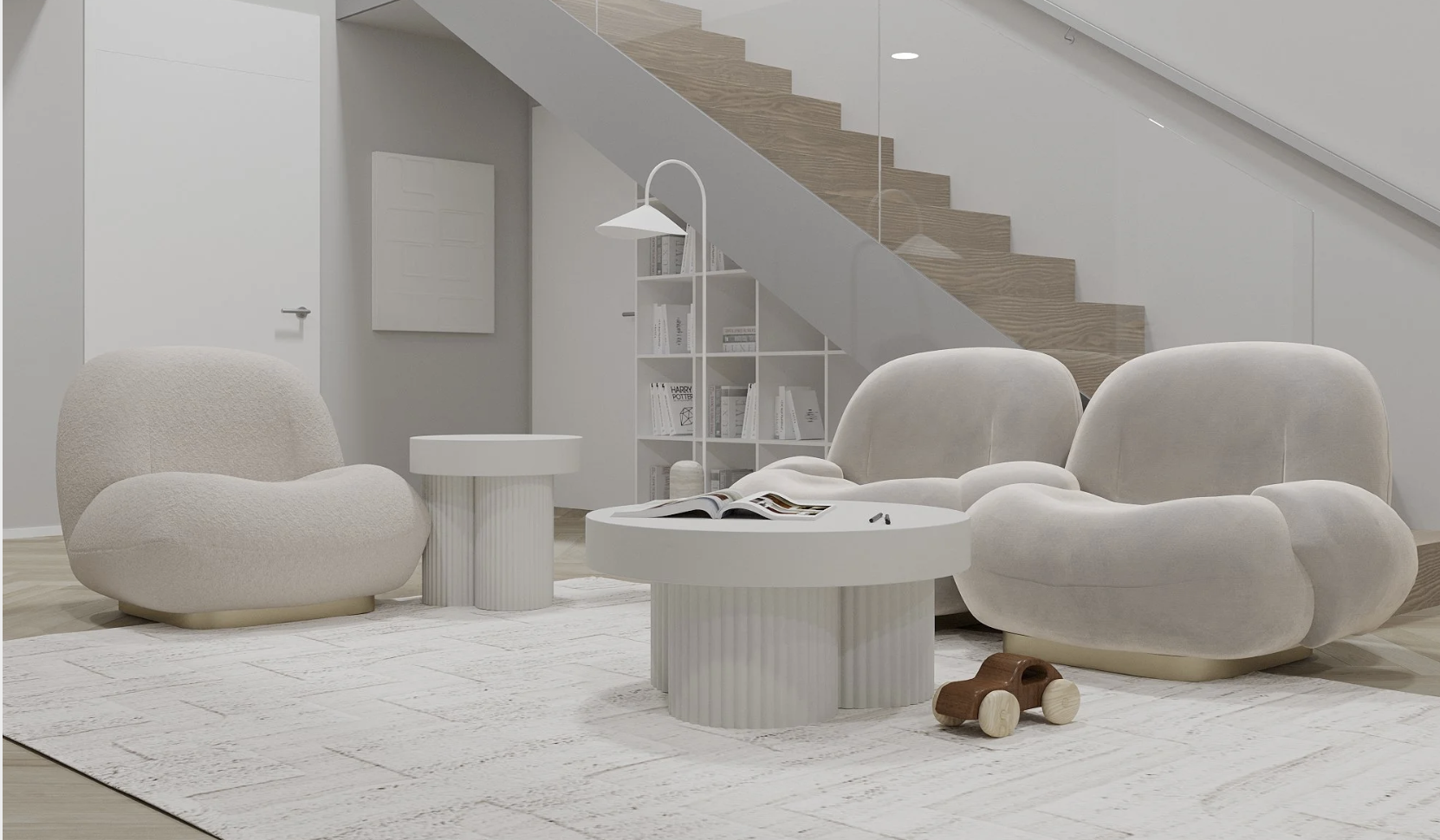 Living room nook under staircase